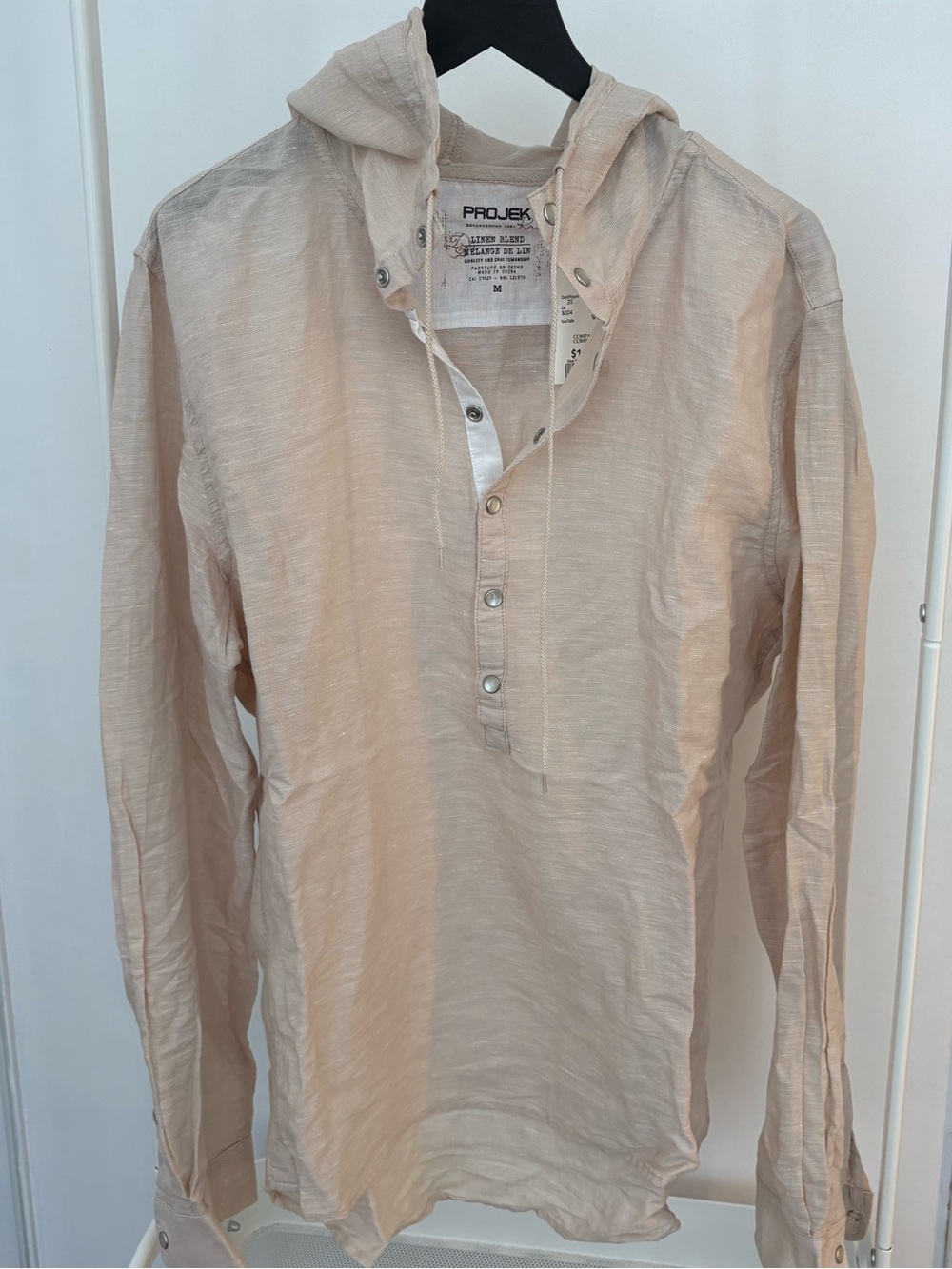 PROJEK RAW | Beige Hooded Long-Sleeve Casual Button-Down Shirt